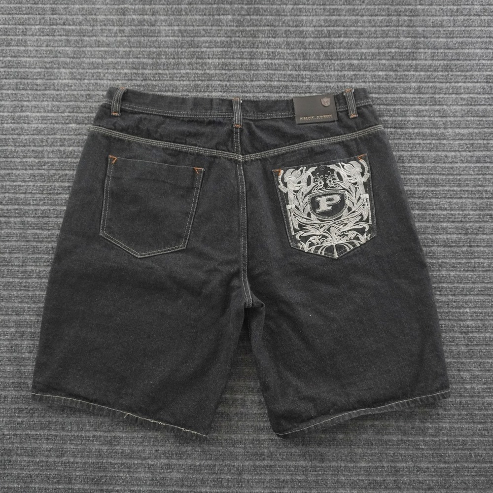 Vintage Phat Farm Denim Shorts Mens 42 Dark Wash Baggy Embroidered Pocket